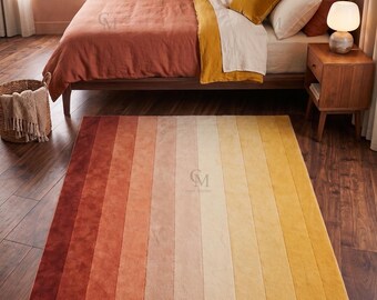 Dywan wełniany Sunset Ombre, ręcznie tkany, w ciepłych odcieniach ziemi, ręcznie robiony, gradientowy, nowoczesny, minimalistyczny dywan, dostępny w niestandardowym rozmiarze.