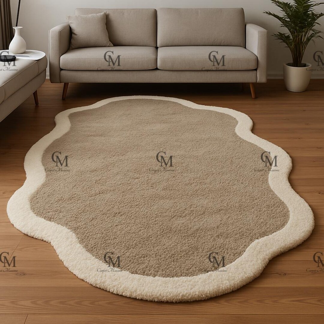 Wavy Scalloped Hand Tufted Wool Rug-modern Irregular Shape Area Rug ...