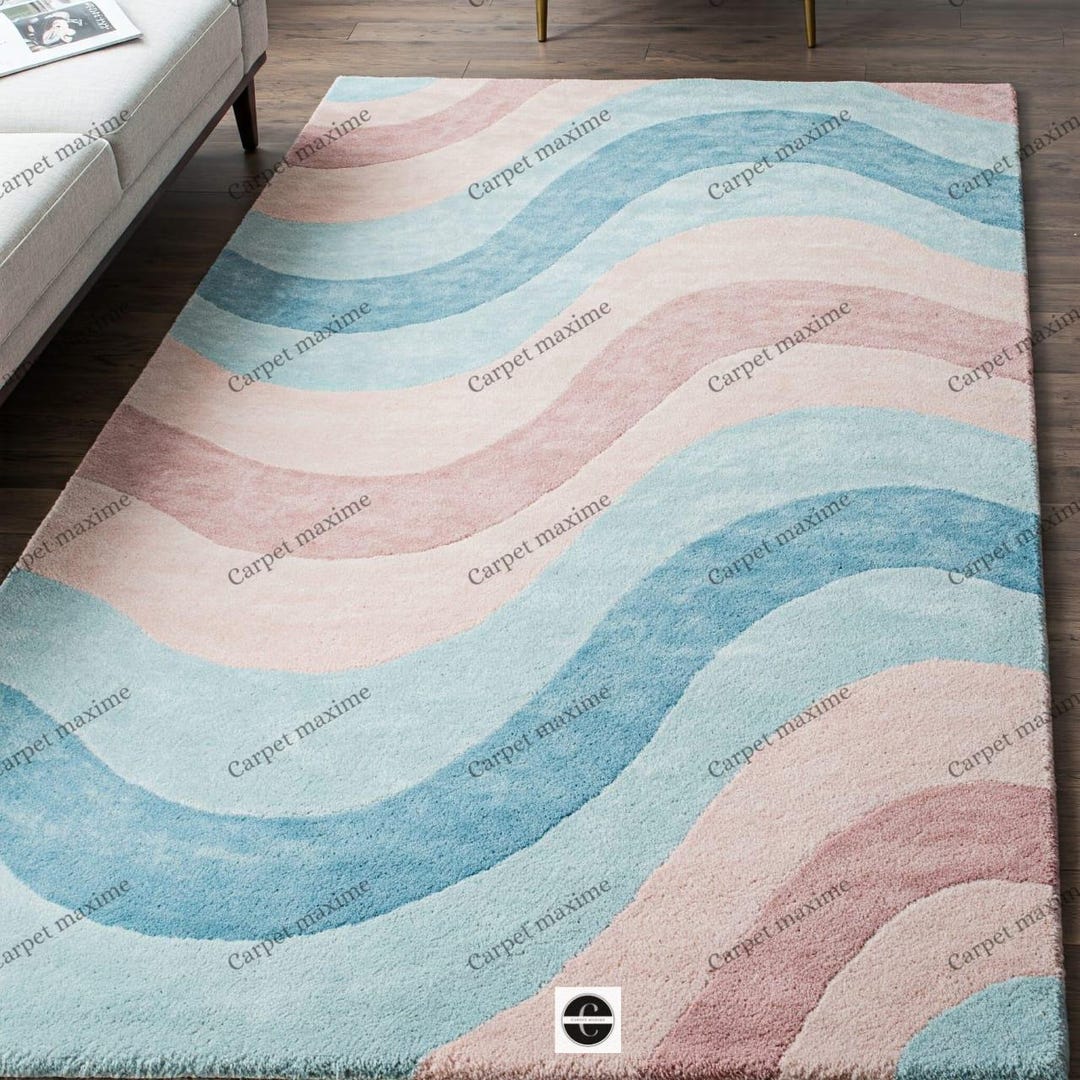 5x8 Rectangular Rug Whimsical Ocean Waves 5x8 Rectangular Hand Tufted Rug in Solid Multi ...