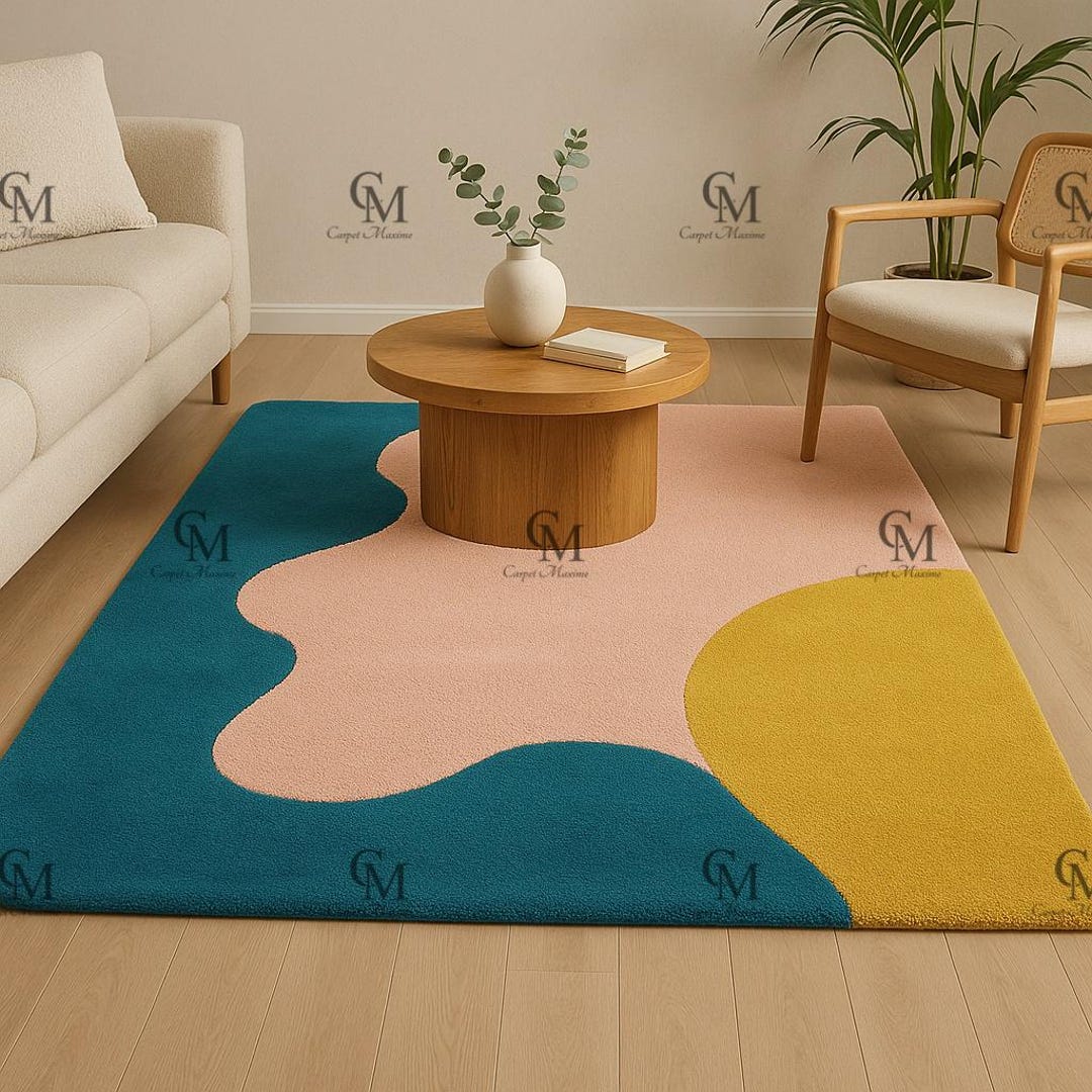 Modern Abstract Hand Tufted Wool Rug -pastel Geometric Designer Carpet ...