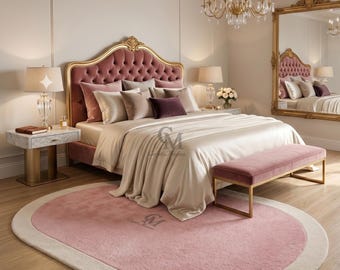 Alfombra ovalada de lana rosa hecha a mano, alfombra suave y minimalista para habitación infantil, decoración moderna y personalizada para el hogar.