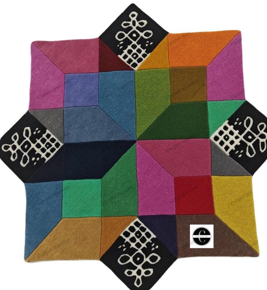 Vibrant Geometric Star Rug - Multicolor Handmade Floor Rug for Living ...