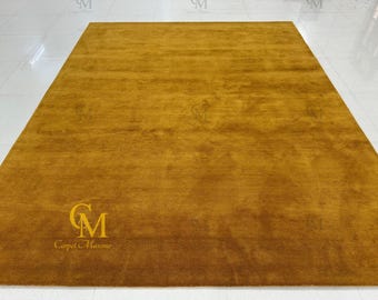 Mustard Yellow Hand Tufted Rug-Modern Handmade Minimalist Area Rug, Soft Wool Carpet.