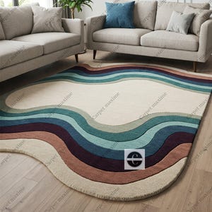 Hand-Tufted Wool Wave Rug: Modern Multicolor Design