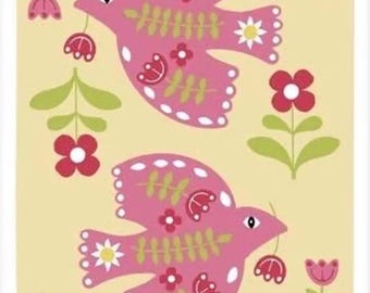 Bird Print: Pink Folk Art Whimsical Cottagecore Nature Wall Decor (physical print)