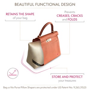 Bag-a-Vie Kelly 32 Purse Pillow Insert Handbag Shaper for Closet Storage Patented Moisture Adsorbing Quality - Champagne