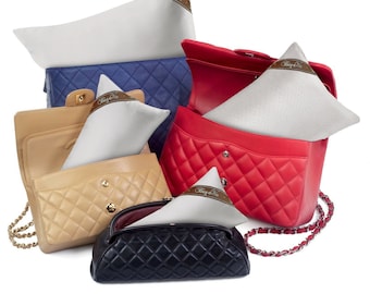 Relleno de almohada para bolsos Bag-a-Vie de todos los tamaños. Moldeadores de bolsos para guardar en el armario. Juego de inicio de 4 unidades con protección contra la humedad. Tejido de espiga.