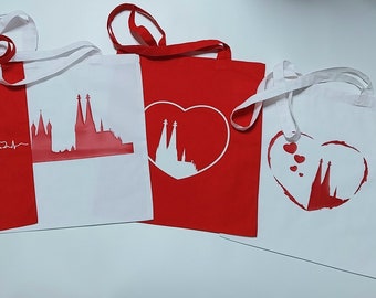 Stoffbeutel Köln Baumwolltasche Dom im Herz Herzschlag Skyline Kölnliebe JGA Karneval Veedel