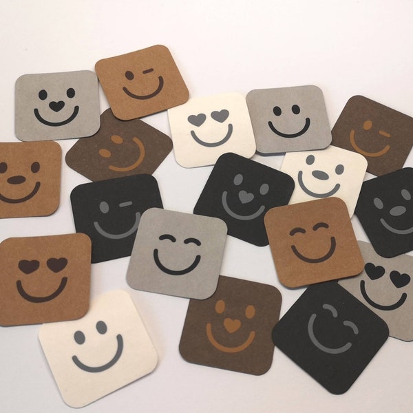 6 Label SnapPap Etiketten  Smile Happy lachende Gesichter Lächeln Lachen Aufnäher vegan