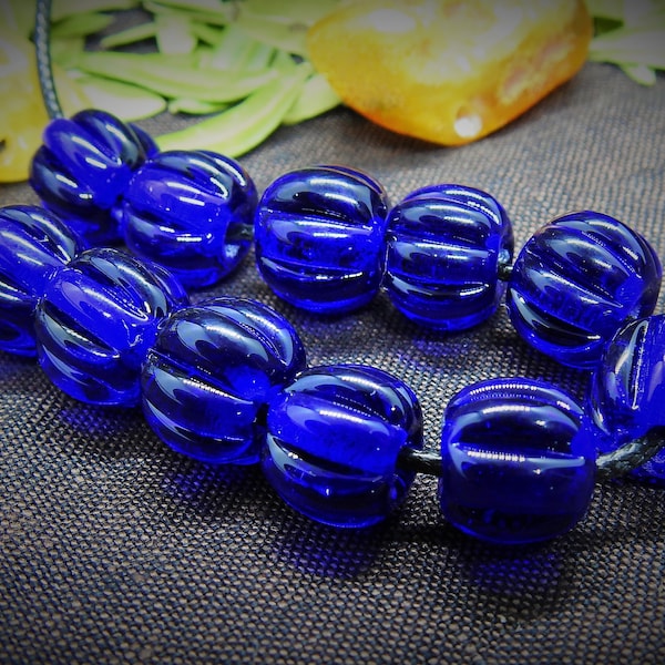 Pearl Set 10+1 cobalt blue Slavic Viking Pagan Fibula Necklace Birka Gotland Haithabu Poland Ruswikinger Melon Beads Reenactment Glass Beads