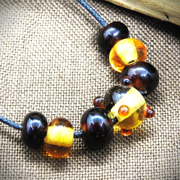 Lampwork Glasperlenset mit 7 Glasperlen topasbraun