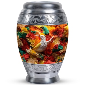 Hummingbird Garden Memorial Urns For Ashes - Colorful Floral Cremation Urn for Adults 100 Cubic Inch Decorative Metal Urns For Mom & Dad Ash