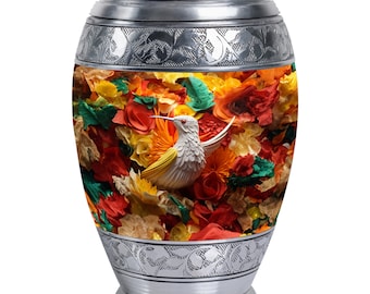 Hummingbird Garden Memorial Urns For Ashes - Colorful Floral Cremation Urn for Adults 100 Cubic Inch Decorative Metal Urns For Mom & Dad Ash