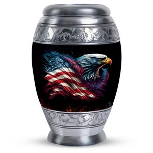 Eagle with American Flag Urn for Human Ashes, Patriotic Military Memorial Cremation Urn Set with Keepsake, 1-200 cu in Veteran Burial Urns