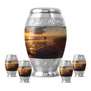 Sunset Beach Urn for Human Ashes, Funeral Urns for Adult, Cremation Urn for Ash, Memorial Urns for Human Ash Combo 10" & 3" KP 4