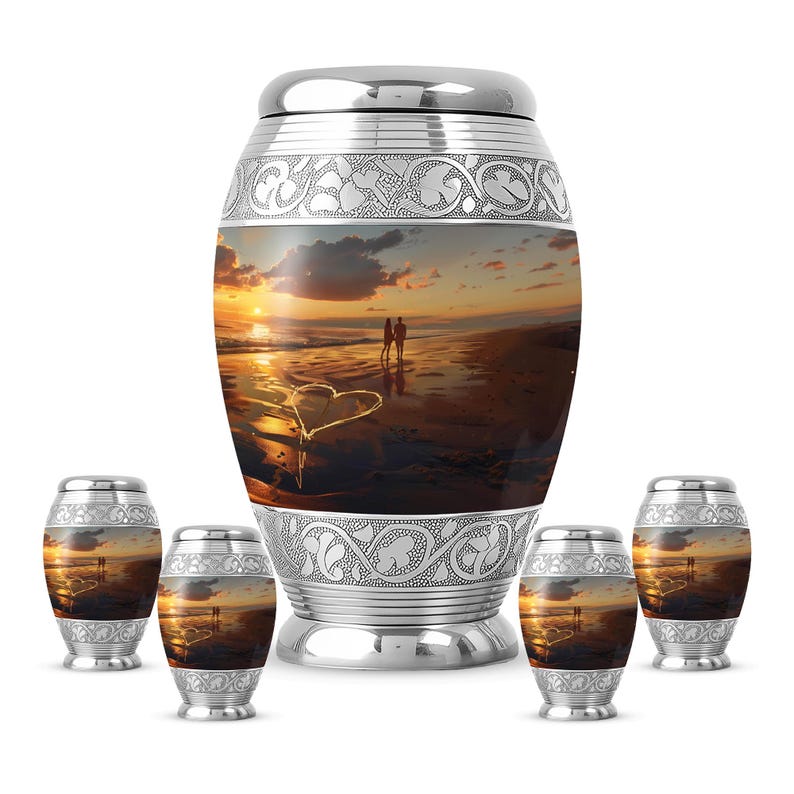 Sunset Beach Urn for Human Ashes, Funeral Urns for Adult, Cremation Urn for Ash, Memorial Urns for Human Ash Combo 10" & 3" KP 4