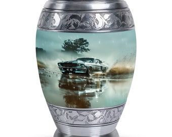 Classic Car Tribute Cremation Urn - Large 10" Adult and 3" Small Keepsake Memorial Decorative Urns for Male & Female Ashes, Human Remains