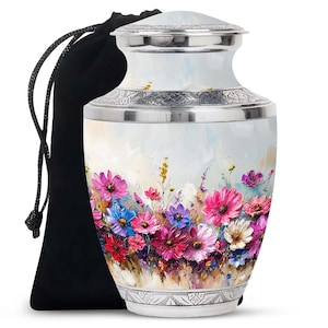 Colorful Flower Cremation Urn for Human Remains - Vivid Modern Large 10&quot; and Small Keepsake 3&quot; Decorative Urns For Adult Male & Female Ashes