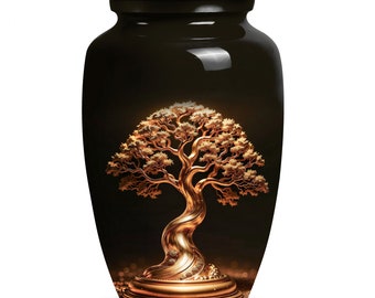 Golden Tree of life Unique Design Cremation Urn for Adult human ashes, Large, Small keepsake with customization Option, 1-200 cubic inch