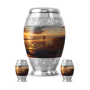 Sunset Beach Urn for Human Ashes, Funeral Urns for Adult, Cremation Urn for Ash, Memorial Urns for Human Ash Combo 10" & 3" KP 2