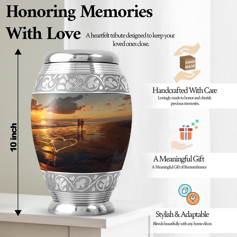 Sunset Beach Urn for Human Ashes, Funeral Urns for Adult, Cremation Urn for Ash, Memorial Urns for Human Ash 10" Urns 200 cubic