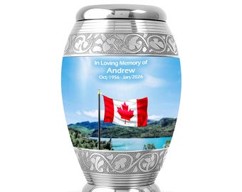 Canadian Flag Urns for Human Ashes, Blue Memorial Urn, Keepsake Urns for Adult
