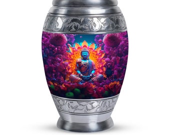 Large Cremation Urn and Small Keepsake with Pink Lotus Flower and Buddha Design - Customizable Options Available, Decorative Modern Urn