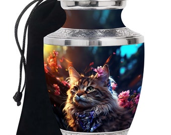 Loving Pet Cat Memorial Urn for Animal Ashes, Cat Lover's Cremation Urn with Personalization Option Available 10" Large & 3" Small Keepsake