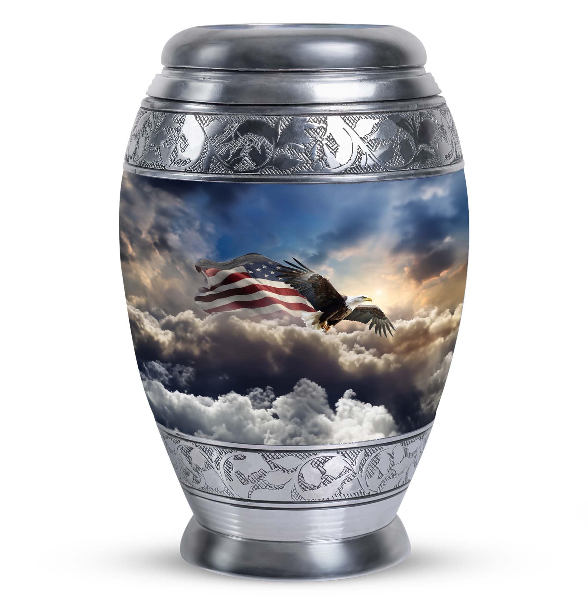 Keepsake,Large Urn - Eagle Patriotic Cremation Urn - American Flag Design, Metal Urn for Adult Ashes, Unique Memorial Decoration 200cubic