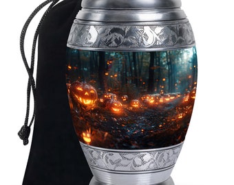 Halloween Twilight Pumpkin Forest Urn - Mystical Burial Cremation Urn for Adults 1-200 Cubic Inch Decorative Urns For Men, Women Human Ashes