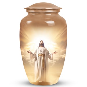 Jesucristo Divino Jesús Imágenes Religiosas 10.0 in grande y 3.0 in Mini urna de cremación de recuerdo para cenizas humanas adultas, decoración funeraria