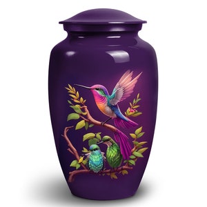 Urna de colibrí – Urna de recuerdo morada para cenizas humanas, urna de cremación funeraria grande inspirada en la naturaleza, decorativa de 1 a 200 pulgadas cúbicas