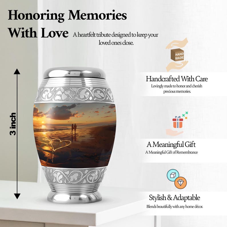 Sunset Beach Urn for Human Ashes, Funeral Urns for Adult, Cremation Urn for Ash, Memorial Urns for Human Ash 3" keepsake Set of 1