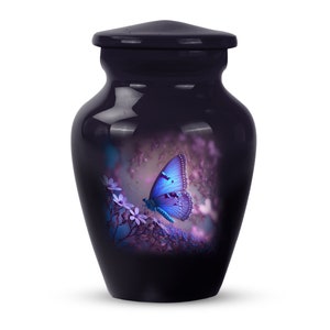 Handcrafted Purple Butterfly Urn for Adult Ashes - Human Funeral Cremation Urn for Men & Women - Memorial Large, Keepsake 1-200 Cubic Inch