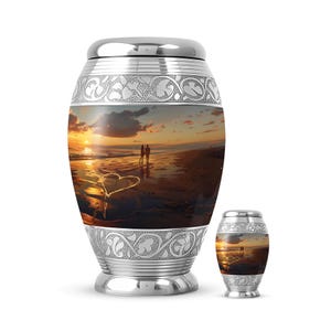 Sunset Beach Urn for Human Ashes, Funeral Urns for Adult, Cremation Urn for Ash, Memorial Urns for Human Ash Combo 10" & 3" KP 1