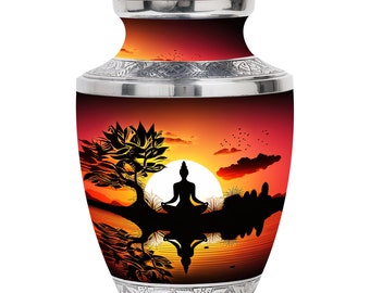 Meditative Horizon Cremation Urn - Peaceful Reflection Decorative Urns For Ashes 10" Large & 3" Small Keepsake Urns For Male and Female Ash