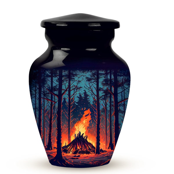 Handcrafted Forest Fire Cremation Urn - Human Adult Ashes Memorial, Keepsake, Large Urn for Male & Female Decorative 1-200 cubic inch