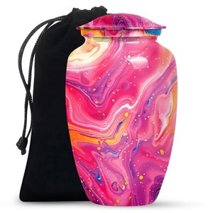 Pink Swirl Cremation Urn for Human Ashes, Decorative Memorial Urn, Unique Keepsake & Full-Size Adult Urns, Beautiful Colorful Funeral Urn