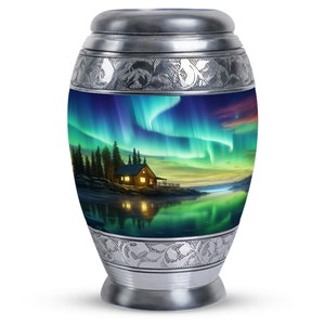 Aurora Borealis Northern Light Memorial Cremation Urn Large, Mini keepsake Funeral Urn With Combo Durable Custom Human Ashes Urn 1-200 Cu in