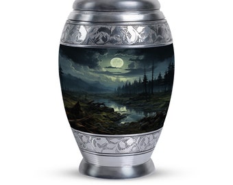 Full Moon Wilderness Cremation Urns For Ashes - Serene 10" Large and 3" Small Urn For Adult - Night sky Funeral Urns For Male & Female Ashes