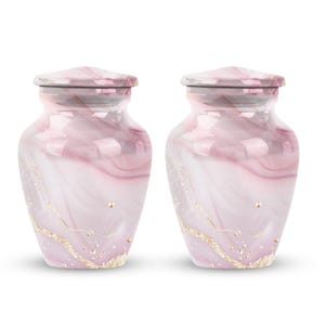 Pink Marble Urns for Human Ashes, Decorative Urns, Large Urn for Adults, Burial Urns for Human Ash 3" keepsake Set of 2