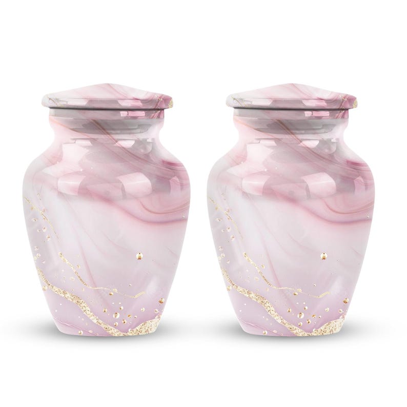 Pink Marble Urns for Human Ashes, Decorative Urns, Large Urn for Adults, Burial Urns for Human Ash 3" keepsake Set of 2