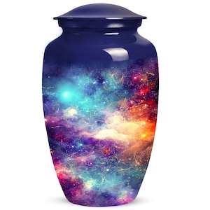 Unique Glowing Galaxy Urn for Adult Ashes, Celestial Tribute for Man, Woman - Colorful Funeral Decorative Urn with 1-200 Cubic Inch Capacity