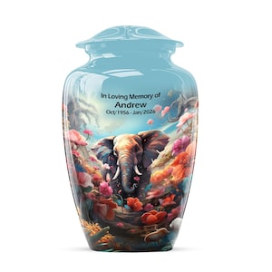 Colorful Elephant Urns for Human Ashes, Cremation Keepsake Urn for Ashes, Decorative Urn for Adults