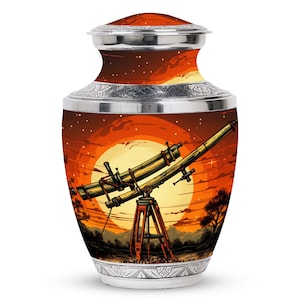 Cosmic Memorial with Starry Telescope Memorial Cremation Urn for Human Ashes, Galactic Night Sky Journey for Human Remains 1-200 Cubic Inch