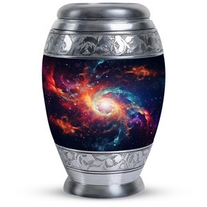 Galactic Journey Adult Cremation Urn, Cosmic Memorial Urns with Starry Design, Large and Keepsake 1-200 cu in Decorative Urn For Human Ashes