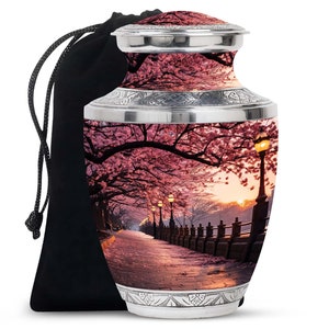 Cherry Blossom Serenity Track Cremation Urn for Adult Ashes Large 10&quot; and Small 3&quot; Keepsake Decorative Keepsake Urns For Brother Sister Ash