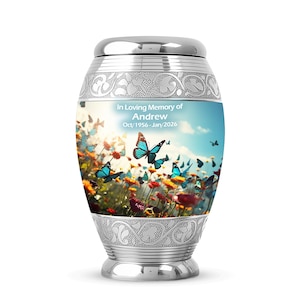 Sunset Butterfly Urns for Human Ash, Blue Urn for Ashes, Mini Urn for Human Ash, Cremation Urn for Adults