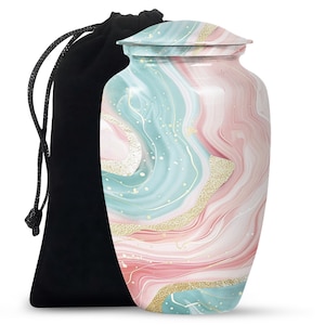 Abstract Pink and Teal Swirl Design Memorial Urn, Artistic Modern Urn, Colorful Keepsake Urn for Human Ashes, Decorative Funeral Urn