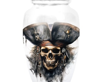 Pirate Skull Funeral Urn For Human Adult Ashes, Unique Memorial Urns For Human Remains Metal Urn for Adult 200 Cubic Inch Urn For Male Ashes